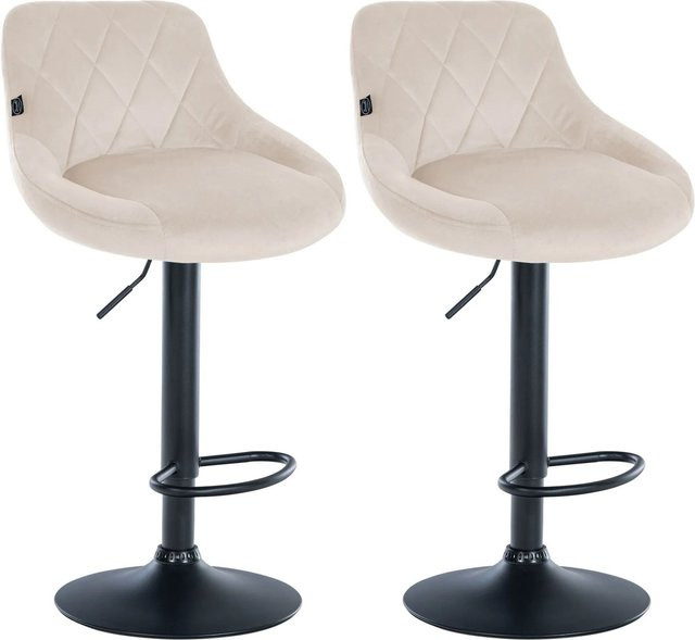 DELUKE 2er Set Barhocker FALON aus Samt in Creme und Schwarz, drehbar mit Lehne, B/T/H: 46 x 49 x 83 cm - Bild 1