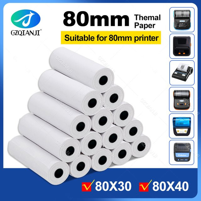 GZQIANJI Thermo-Quittungspapier Rollen, BPA-frei, Weiß, Durchmesser: 40 mm, Breite: 80 mm, Länge: 30 mm - Bild 1