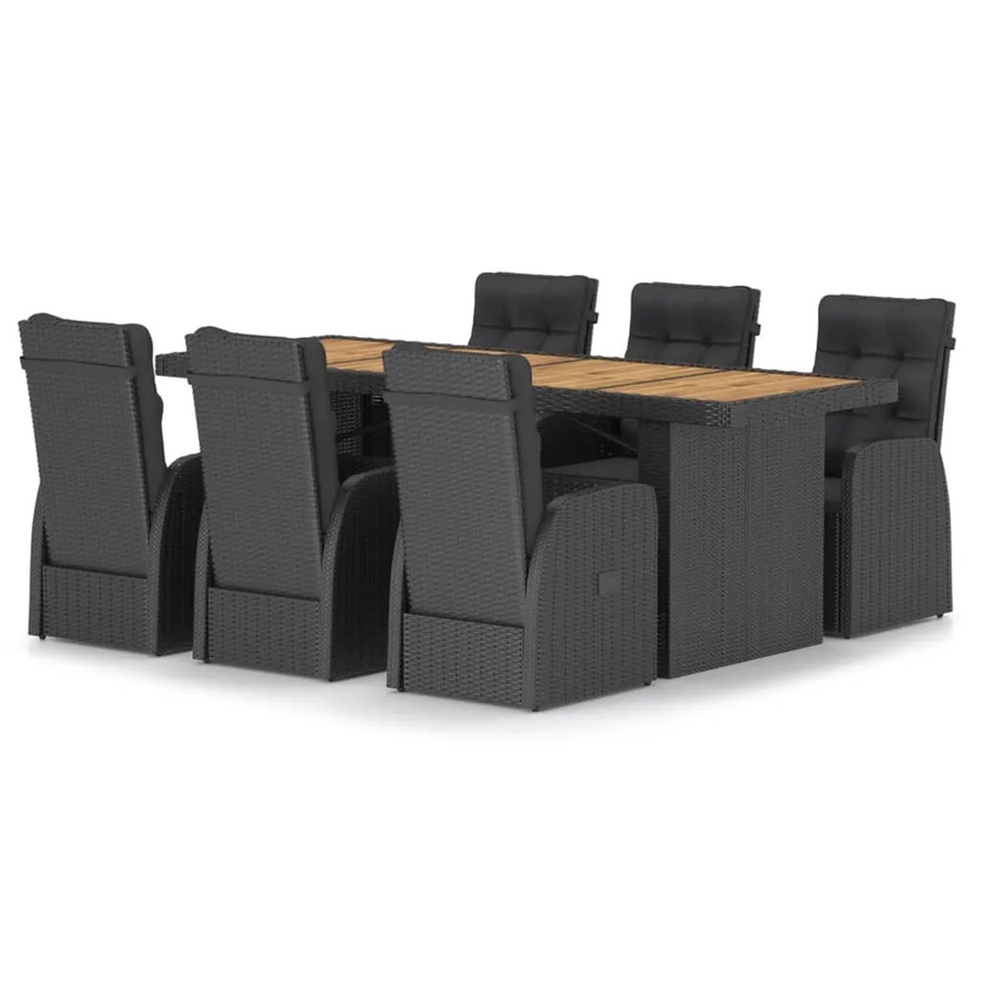 vidaXL 7-tlg Garten-Essgruppe aus Poly Rattan und massivem Akazienholz in Schwarz mit Auflagen - Bild 2