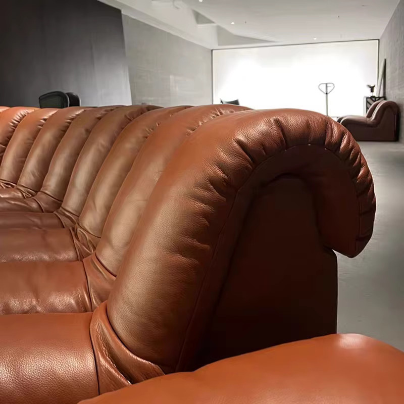 DeSede DS600 Designer-Serpentinensofa in L-Form aus braunem Vintage-Ölwachsleder im Mid-Century-Stil - Bild 4