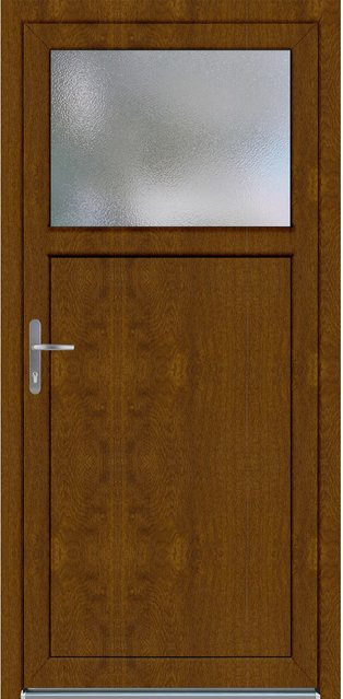 Kunststoff-Nebeneingangstür PANTO K 501 in Golden Oak mit Glaseinsatz, Anschlag Links, B: 98 cm, H: 198 cm - Bild 1