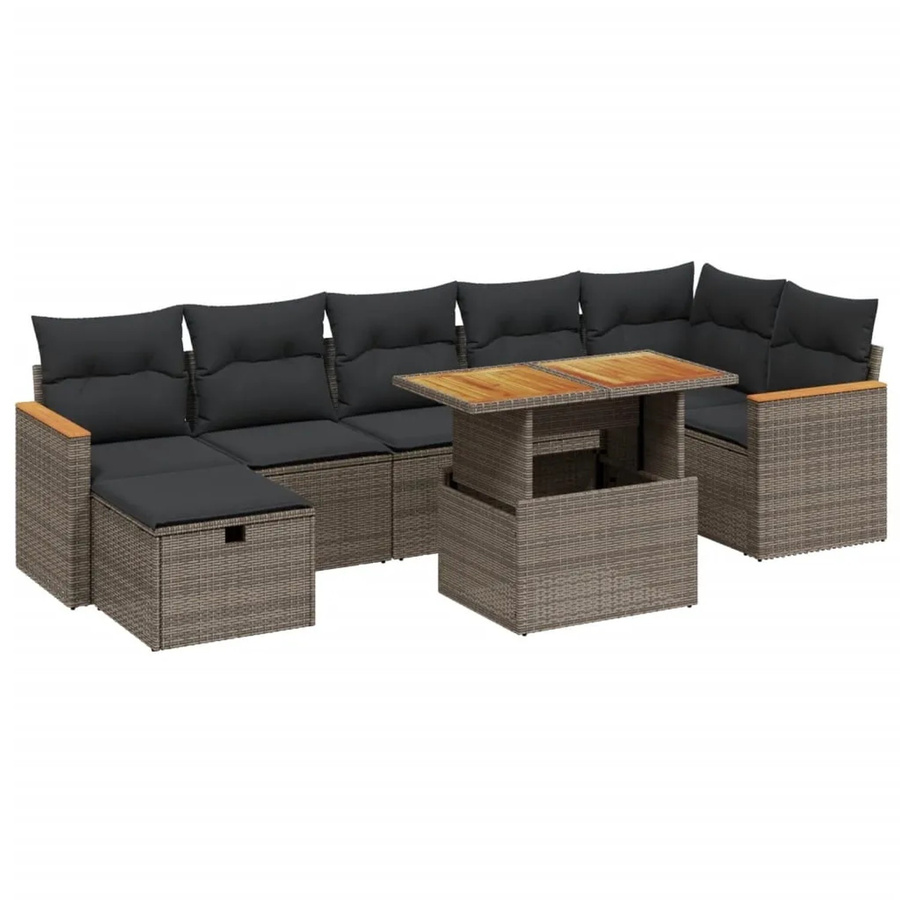 vidaXL 8-tlg. Garten-Sofagarnitur in U-Form aus Polyrattan mit Kissen und Couchtisch, Grau - Bild 2