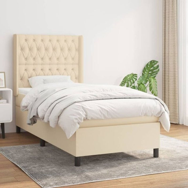vidaxl Boxspringbett mit Matratze aus Stoff in Creme und Beige, B/T/H: 90 x 200 x 118 cm - Bild 1
