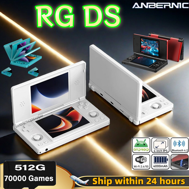 ANBERNIC RG DS Handheld-Spielekonsole in Weiß mit 4 Zoll IPS Multi-Touch Dual-Screen, Android 14 und Wi-Fi für Retro-Videospiele - Bild 1