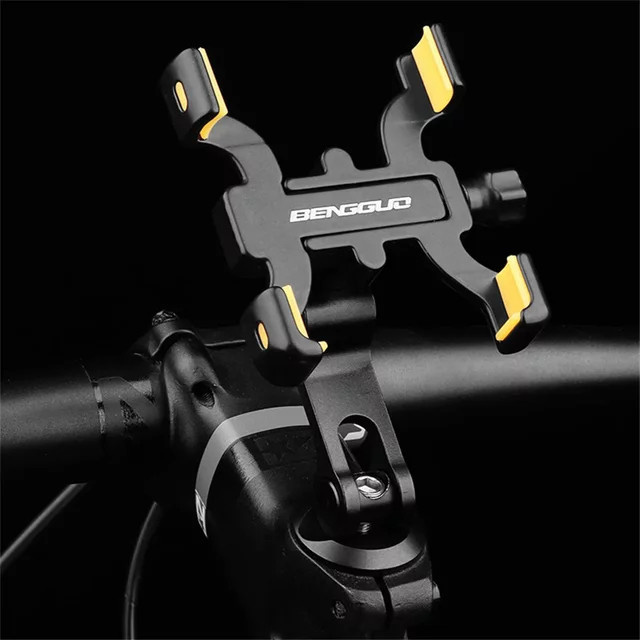 HTHwish Fahrrad-Handyhalterung aus Aluminiumlegierung in Schwarz mit 360 Grad Drehung und Vier-Krallen-Halterung für Lenker, Universal für iPhone und Samsung - Bild 1