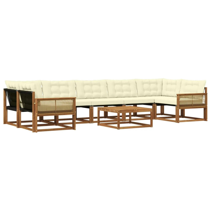 vidaXL Outdoor-Sofagarnitur in L-Form aus Akazienholz und Textilene mit 8 Kissen in Braun und Beige - Bild 2