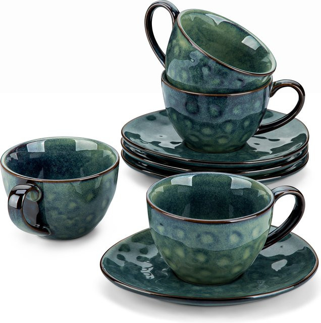 vancasso 8-teiliges Kaffeetassen-Set Sternen-Design aus Keramik mit 4 Tassen und 4 Untertassen in Blau-Grün, 7 Oz - Bild 1