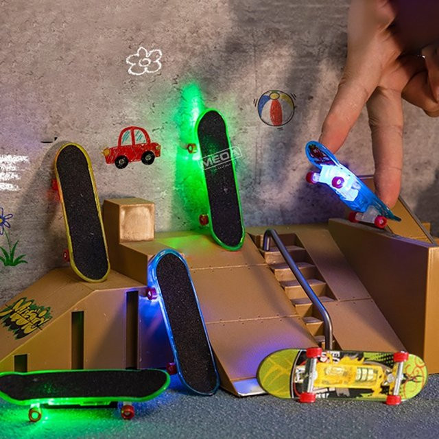 MEOA Mini-Skateboard, Fingerbrett mit Lampe, leuchtende Metallbrücke, Fingerspielzeug - Bild 1