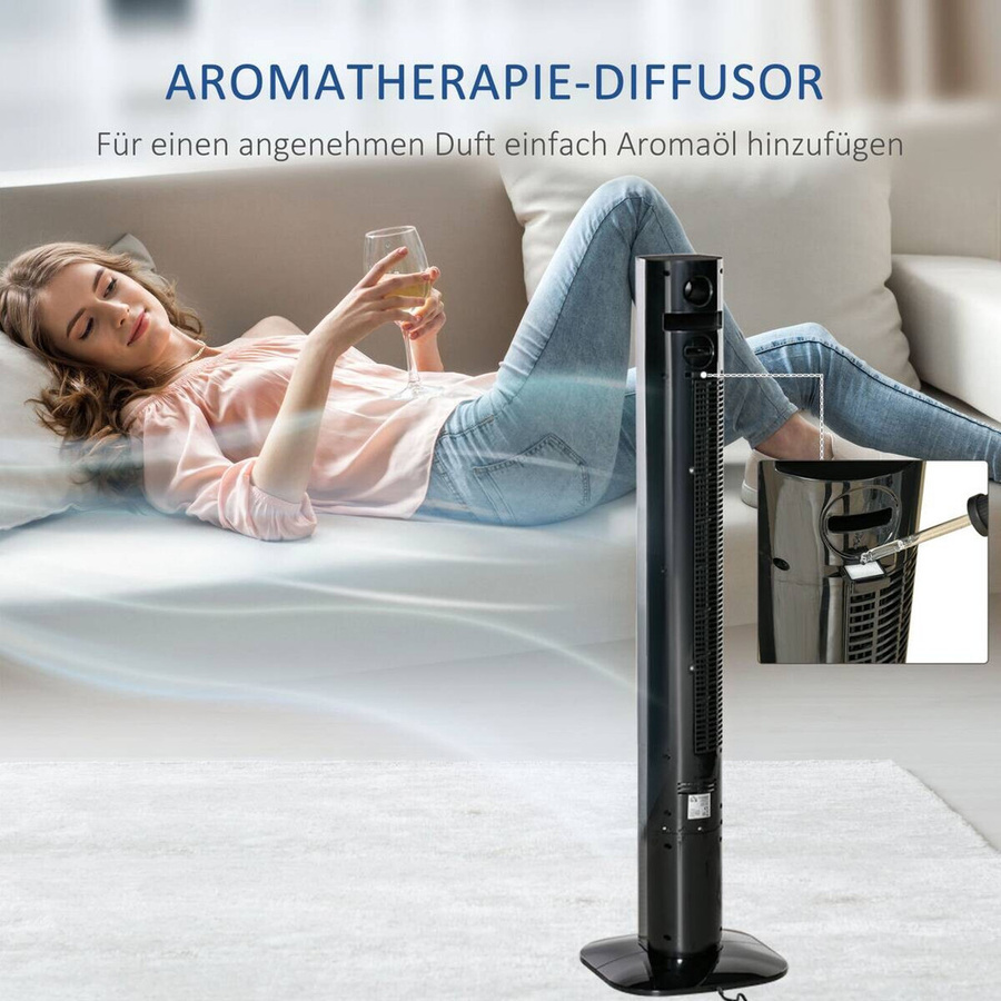 HOMCOM Turmventilator in Schwarz aus Kunststoff und Edelstahl mit Fernbedienung, Timer und Oszillation, B/T/H: 31,5 x 31,5 x 117 cm - Bild 4