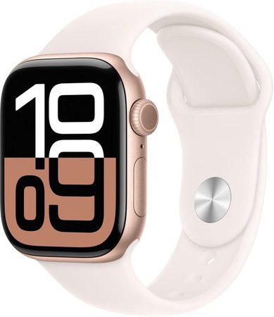 Apple Smartwatch, Series 10, GPS, 46 mm, Aluminium, Roségold, Silikonarmband, Blassrosa, Unisex