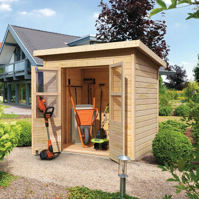 Karibu Holz-Gartenhaus Vellinge Natur Unbehandelt mit modernem Design B/T/H: 208 x 150 x 222 cm - Bild 1