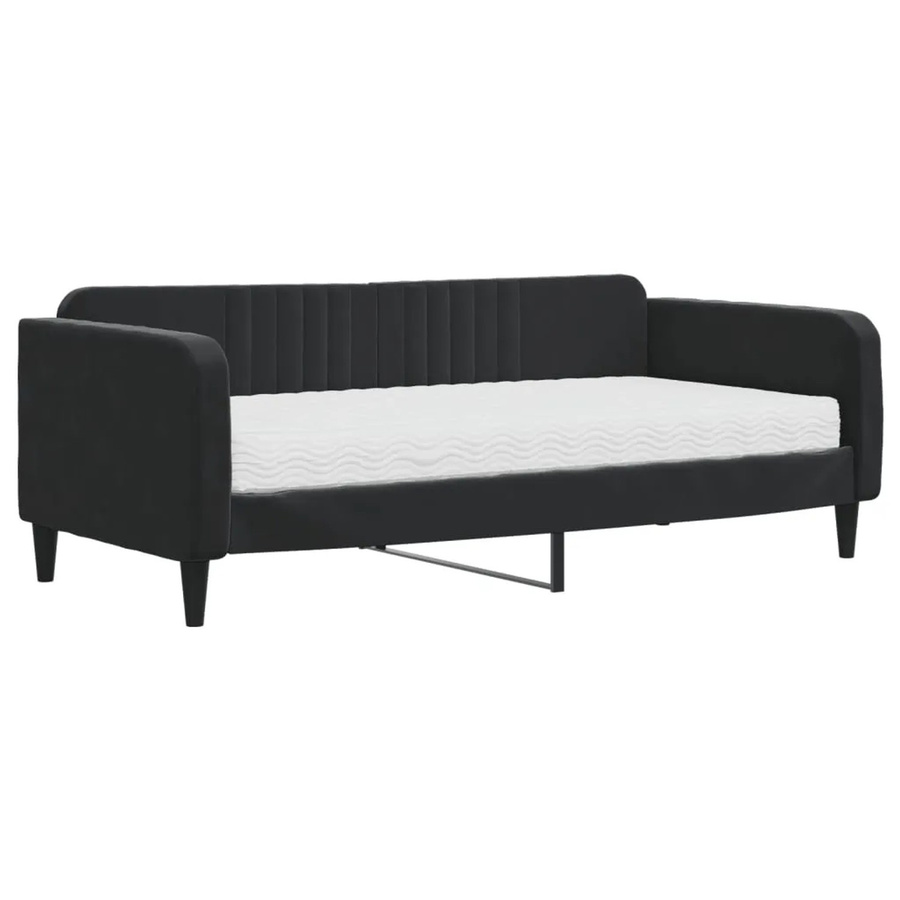 vidaXL Tagesbett mit Matratze aus Samt in Schwarz mit Armlehnen und Schlaffunktion, B/T/H: 90 x 190 cm - Bild 2