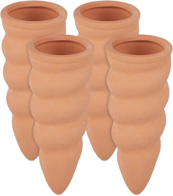 Relaxdays 4er Set Tonkegel aus Keramik in Terrakotta für Pflanzen, Höhe: 11,5 cm, Durchmesser: 4,5 cm - Bild 1