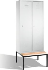 C+P Umkleidespind Classic mit Sitzbank, 2 Abteile, Lichtgrau, H: 209 cm, B: 81 cm, T: 50/81,5 cm - Bild 1