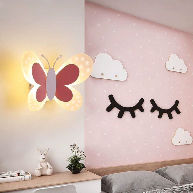 LINCCW LED-Wandleuchte Schmetterling für Kinderzimmer und Flur in Mehrfarbig mit Zugschalter - Bild 1
