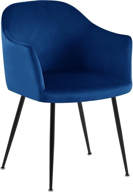 DELUKE Esszimmerstuhl CILIS in Dunkelblau mit Samtbezug und Armlehnen, B/T/H: 57 x 58 x 80 cm - Bild 1