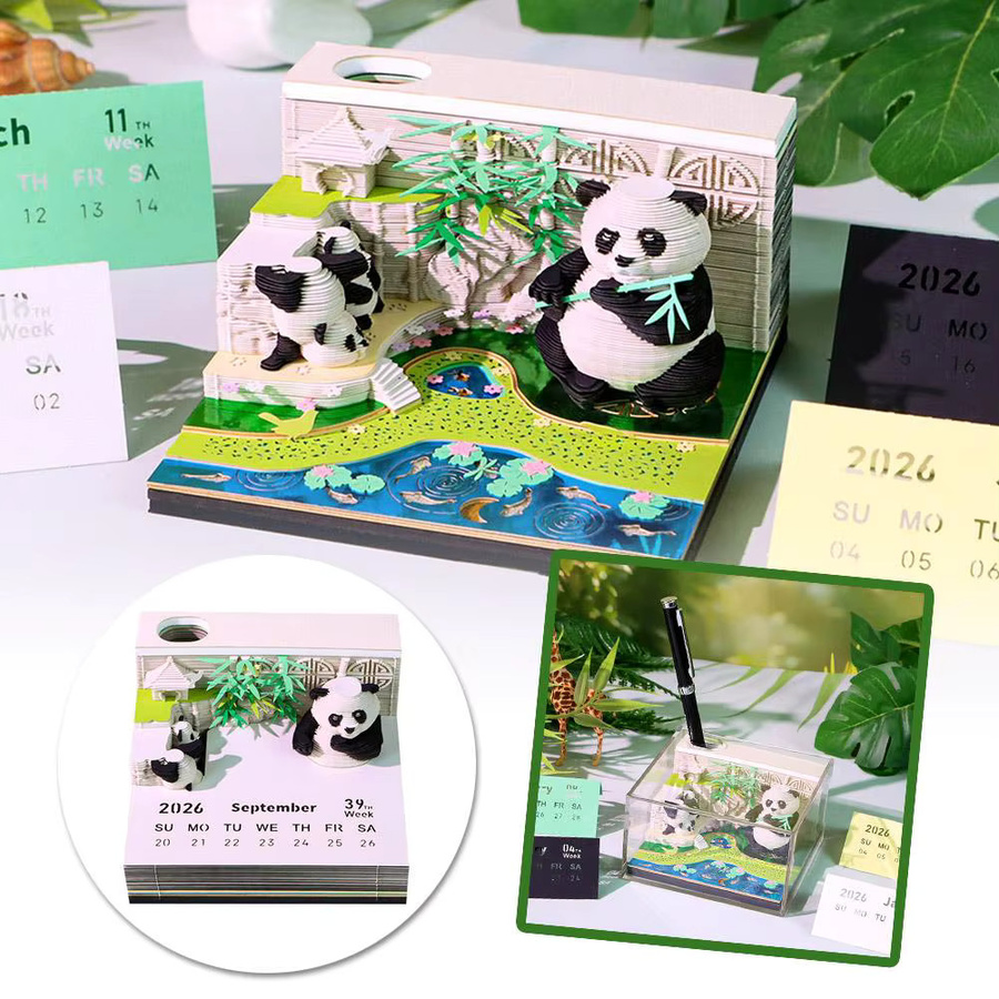 3D Panda Tischkalender 2026 mit Acrylgehäuse und Notizfunktion in Multicolor - Bild 4