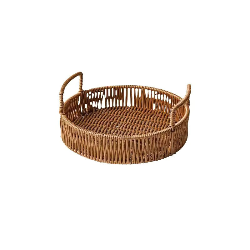 Runder Aufbewahrungskorb aus Rattan in Braun mit Griffen als Organizer für Schreibtisch, Obst oder Snacks - Bild 4