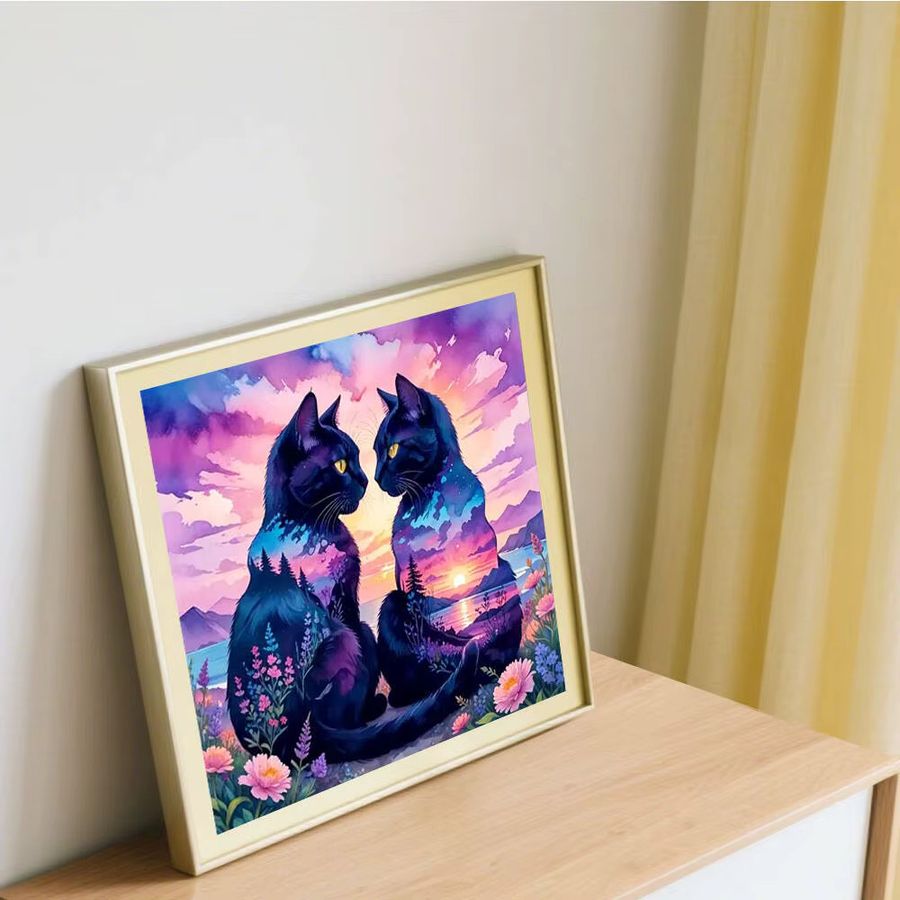 Huacan Diamantgemälde Katze und Blumenlandschaft als Diamant-Stickerei-Set in Multicolor, B/H: 20 x 20 cm - Bild 3