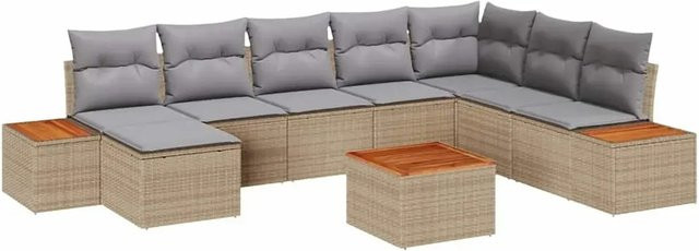 vidaXL Garten-Sofa-Set aus Polyrattan und Stahl, 9-teiliges L-Shape Set in Beige und Grau mit Kissen und Tisch - Bild 1