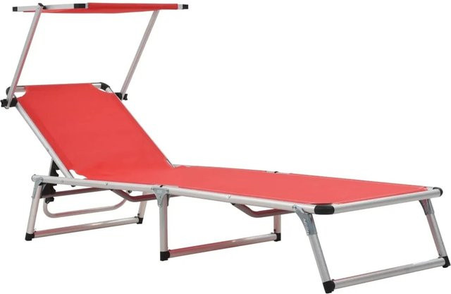 vidaXL Sonnenliege klappbar mit Sonnenschutz und verstellbarer Kopfstütze aus Aluminium und Textilene in Rot, B/H/L: 186 x 58 x 110 cm - Bild 1