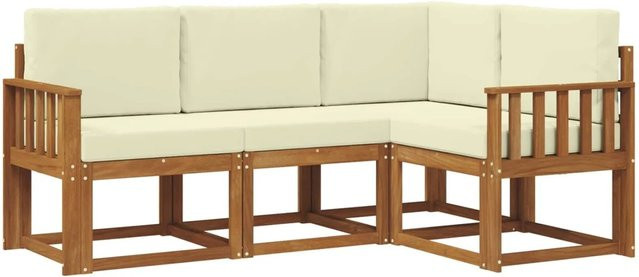 vidaXL Outdoor-Sofagarnitur in L-Form aus massivem Akazienholz mit Kissen in Natur und Creme - Bild 1