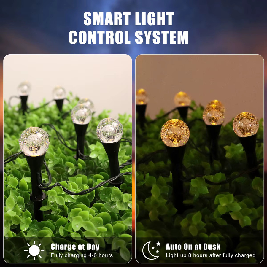 Leclstar Solar Kristall Blasen Ball Lichterkette mit 8 Modi in Warmweiß und Transparent für Garten und Dekoration - Bild 1