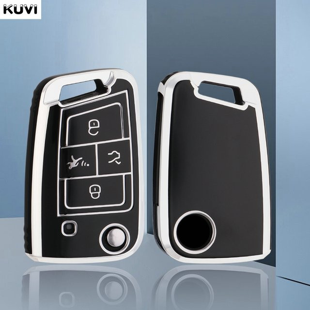 Kuvi 4-Tasten TPU Auto-Klappschlüsselhülle für VW Volkswagen Golf 7 MK7 Tiguan MK2 Seat Ateca Leon FR Ibiza Skoda Octavia Kodiaq - Bild 1