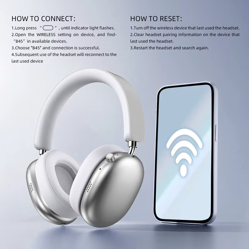BMAD Drahtlose Bluetooth Over-Ear Kopfhörer mit Noise Cancelling und Mikrofon in Silber - Bild 3