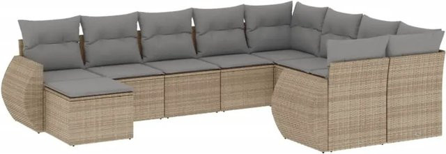 vidaXL 10-tlg Garten-Sofagarnitur aus Poly-Rattan mit Kissen in Beige und Hellgrau - Bild 1