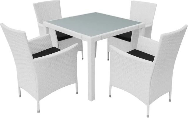 vidaXL 5-teilige Garten-Essgruppe aus Polyrattan in Cremeweiß mit Glastisch für Terrasse und Garten - Bild 1