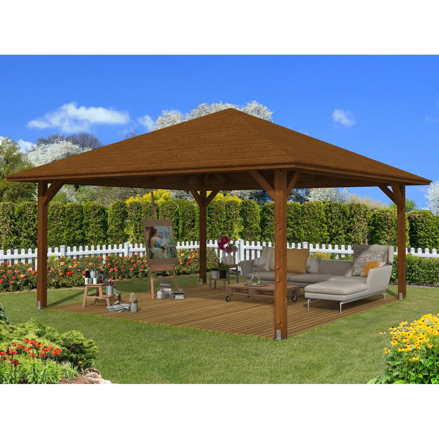 Skan Holz Pavillon Cannes 4 aus Fichte in Nussbaum braun, B/T: 489 x 489 cm - Bild 2