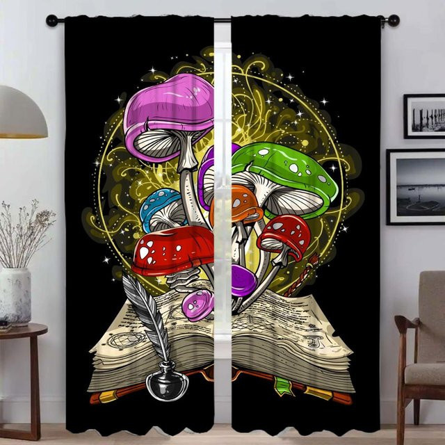 2er-Set Musikalische Totenkopf Küchenvorhänge aus Tüll, halbtransparent, Mehrfarbig, B: 50 cm, H: 70 cm - Bild 1
