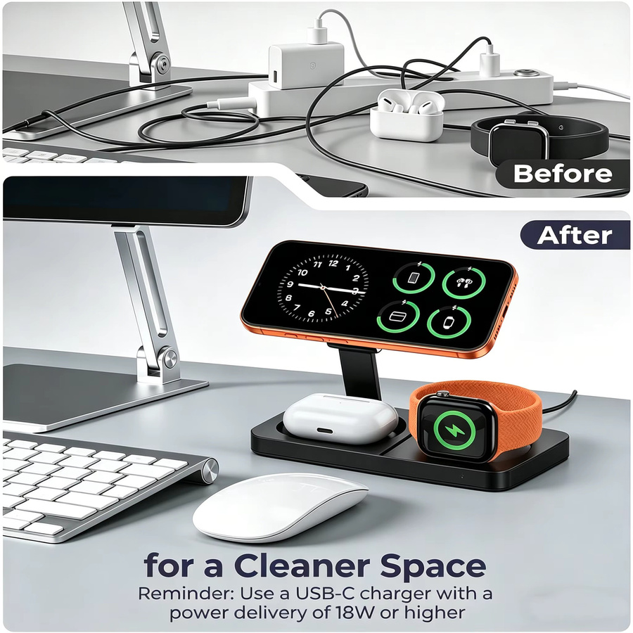 TIMESS 3-in-1 Magnetisches kabelloses Ladegerät für iPhone 15, 16, 17 Pro Max, Apple Watch und AirPods Pro in Schwarz - Bild 4