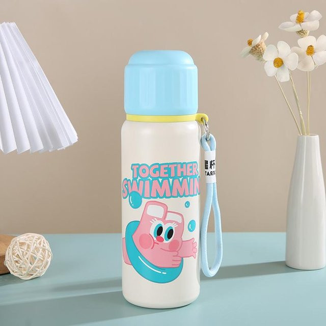 Yiran Furniture Thermosbecher aus Edelstahl mit Kaninchen-Graffiti-Design und Seillift, 550 ml - Bild 1