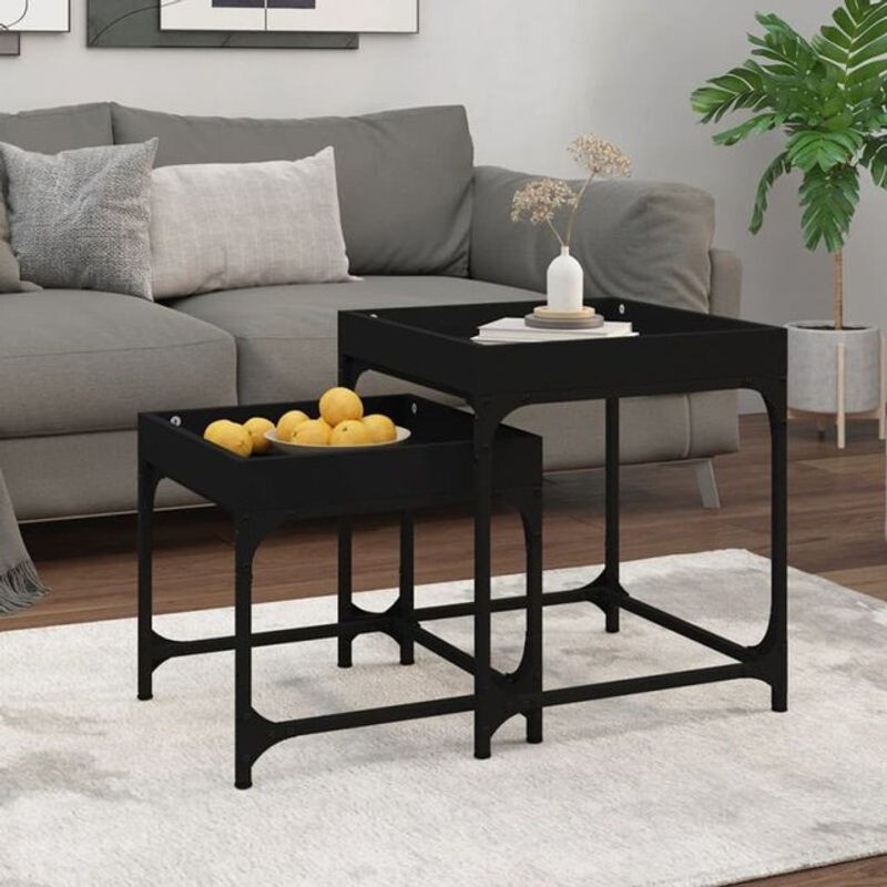 Vidaxl Beistelltisch Set 2er Pack Schwarz im Industrial Design und Modernem Stil aus Holzwerkstoff - Bild 1