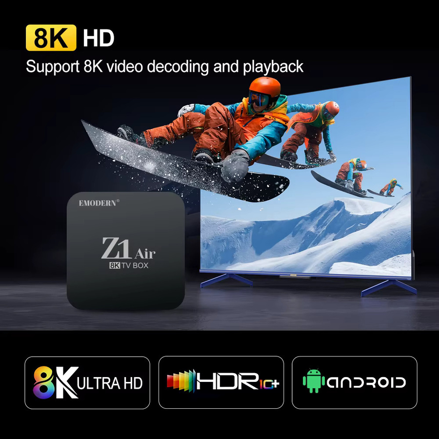 CLIBABIQBOX Z1 Air Android 15 TV-Box mit Allwinner H313 Octa-Core, 4G 5G Dual WiFi, Bluetooth 5.0 und 8K 4K Video Unterstützung, Media Player mit Sprachfernbedienung für IPTV, Schwarz - Bild 4