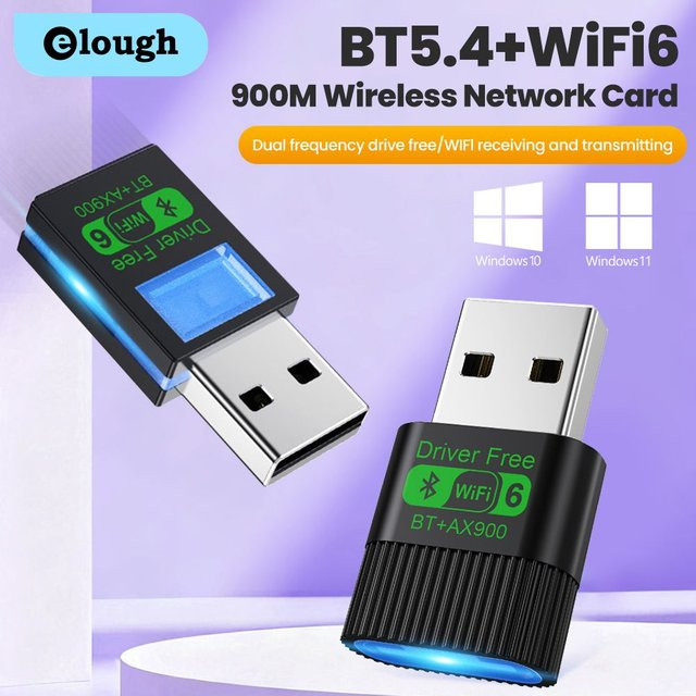 Elough AX900 2in1 USB WiFi 6 und Bluetooth 5.4 Adapter Dual Band 2,4 GHz & 5 GHz Netzwerk Empfänger in Schwarz für Windows 10/11 - Bild 1