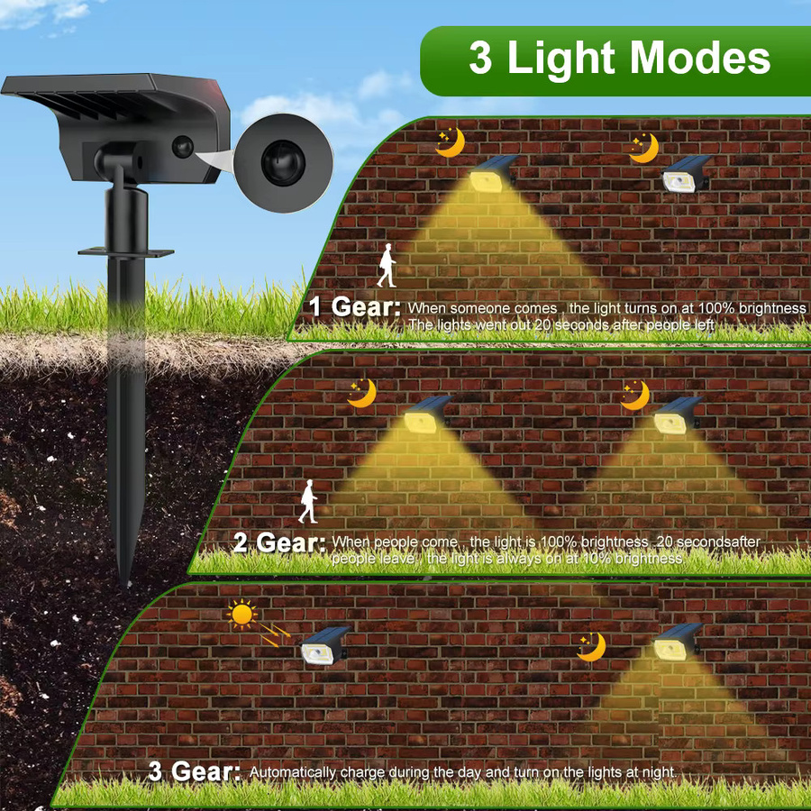 Solar-Landschaftsstrahler mit 56 LEDs und Bewegungsmelder für den Außenbereich, wasserdicht, 3-Modus, Solarwandleuchte für Garten, Hof und Veranda - Bild 2