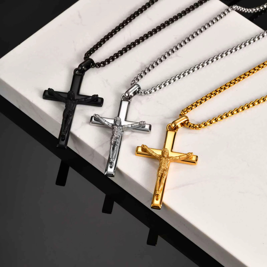 prjewel Halskette mit Jesus Kreuz Anhänger, Edelstahl, Bicolor, Herren - Bild 1
