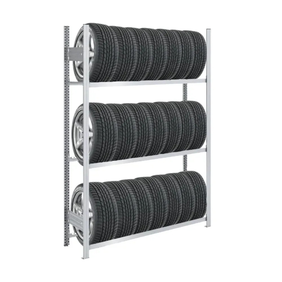 PROREGAL Tire Pro Reifenregal aus verzinktem Stahl, 3 Ebenen, H x B x T: 200 x 150 x 43 cm, Silber - Bild 2