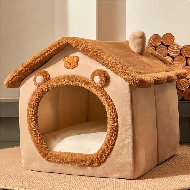 Faltbares Haustierhaus von Household supplies als Katzenhöhle und Welpenbett in Beige, B/T/H: 40 x 35 x 38 cm - Bild 1