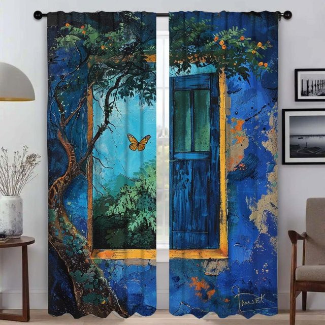 Blaue Verdunkelungsgardine aus Tüll für Schlafzimmer, 2 Paneele, Breite: 50 cm, Höhe: 70 cm - Bild 1