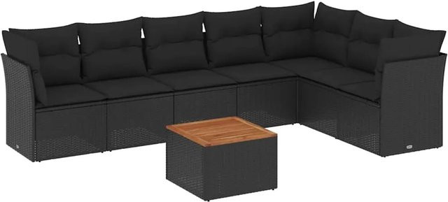 vidaXL 8-teilige Garten-Sofagarnitur aus Poly-Rattan und Akazienholz in Schwarz mit Kissen - Bild 1
