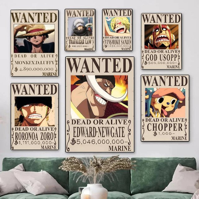 One Piece Wanted-Poster Vintage Wandkunst Dekoration im HD-Druck, Mehrfarbig - Bild 1