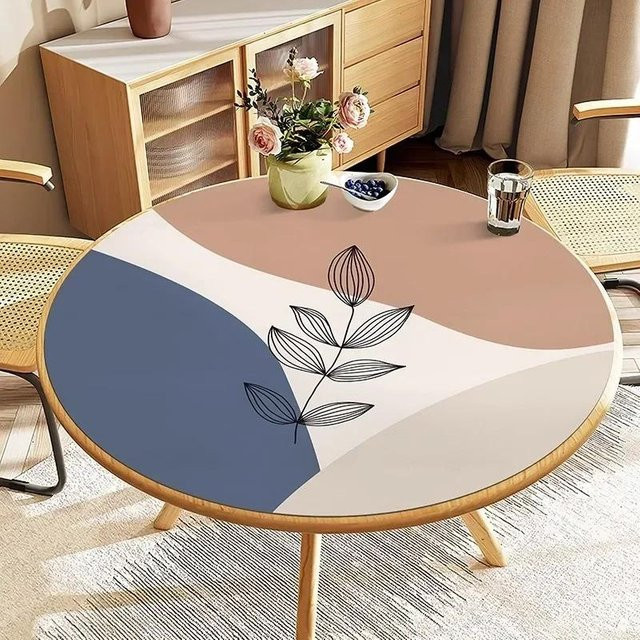 Runde wasserdichte Tischdecke von FQMM aus PVC im minimalistischen Design, mehrfarbig, Durchmesser: 120 cm - Bild 1