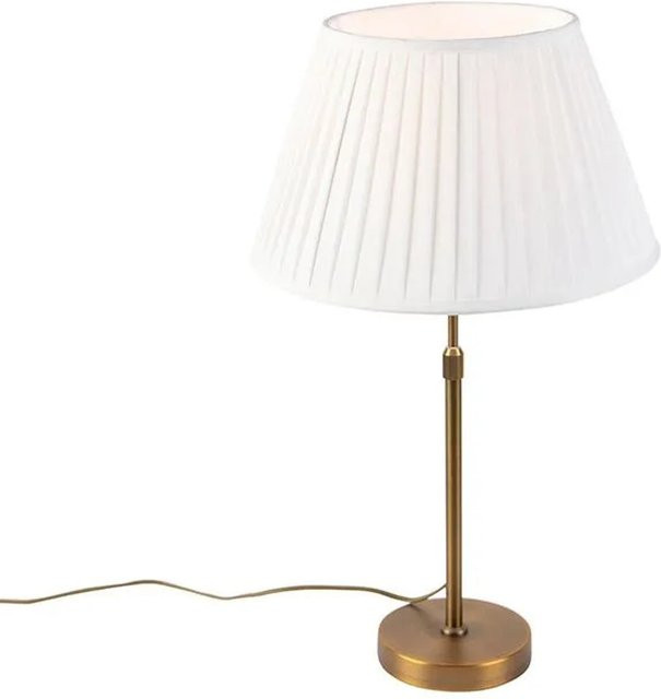 QAZQA Tischlampe in Bronze mit weißem Stoffschirm, dimmbar und höhenverstellbar, Höhe: 35 cm - Bild 1