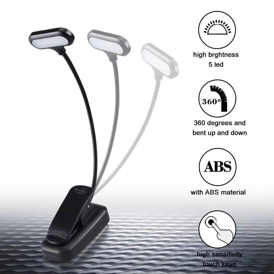 ATcomm Mini-LED-Buchlicht in Schwarz, batteriebetriebene und verstellbare Leselampe für Schlafzimmer und Home-Office - Bild 2