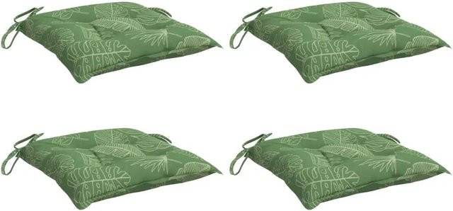 vidaXL Stuhlkissen 4er Set Blattmuster Grün aus Polyester, wasserabweisend und UV-beständig, B/T/H: 40 x 40 x 7 cm - Bild 1