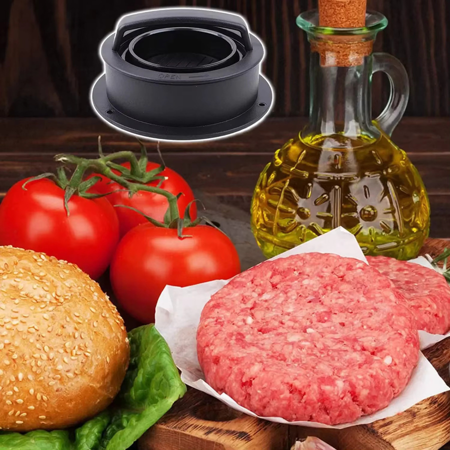 Runde Burger Presse aus Kunststoff in Schwarz für DIY Hamburger und Fleisch-Patties - Bild 3